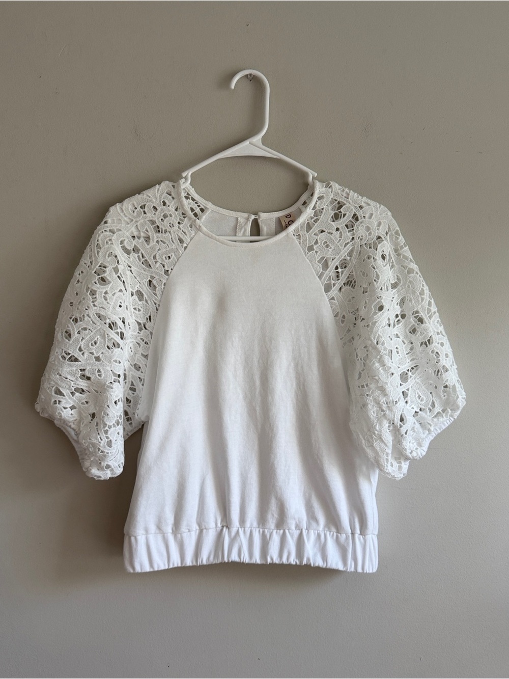 Anthropologie Dolan White Lace Puff Sleeve Elastic Waist Top S - Picture 3 of 6